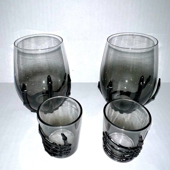Skeleton Shot/Stemless Wine Glasses Smoked Ombre Set of 4 New - Picture 1 of 9
